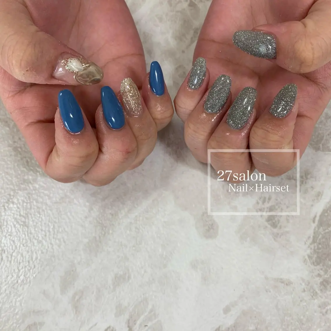 ネイル ブルー フラッシュネイル 27salon yuinaのネイルデザイン