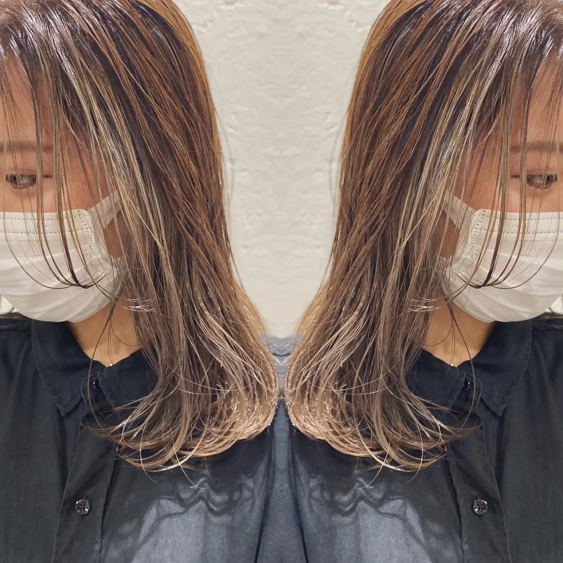 ミディアム カラー ヘアアレンジ ミストバング  フェイスフレーミング ハイライトカラー 顔周りカット ハイライト 竹内啓太 ボブのヘアスタイル