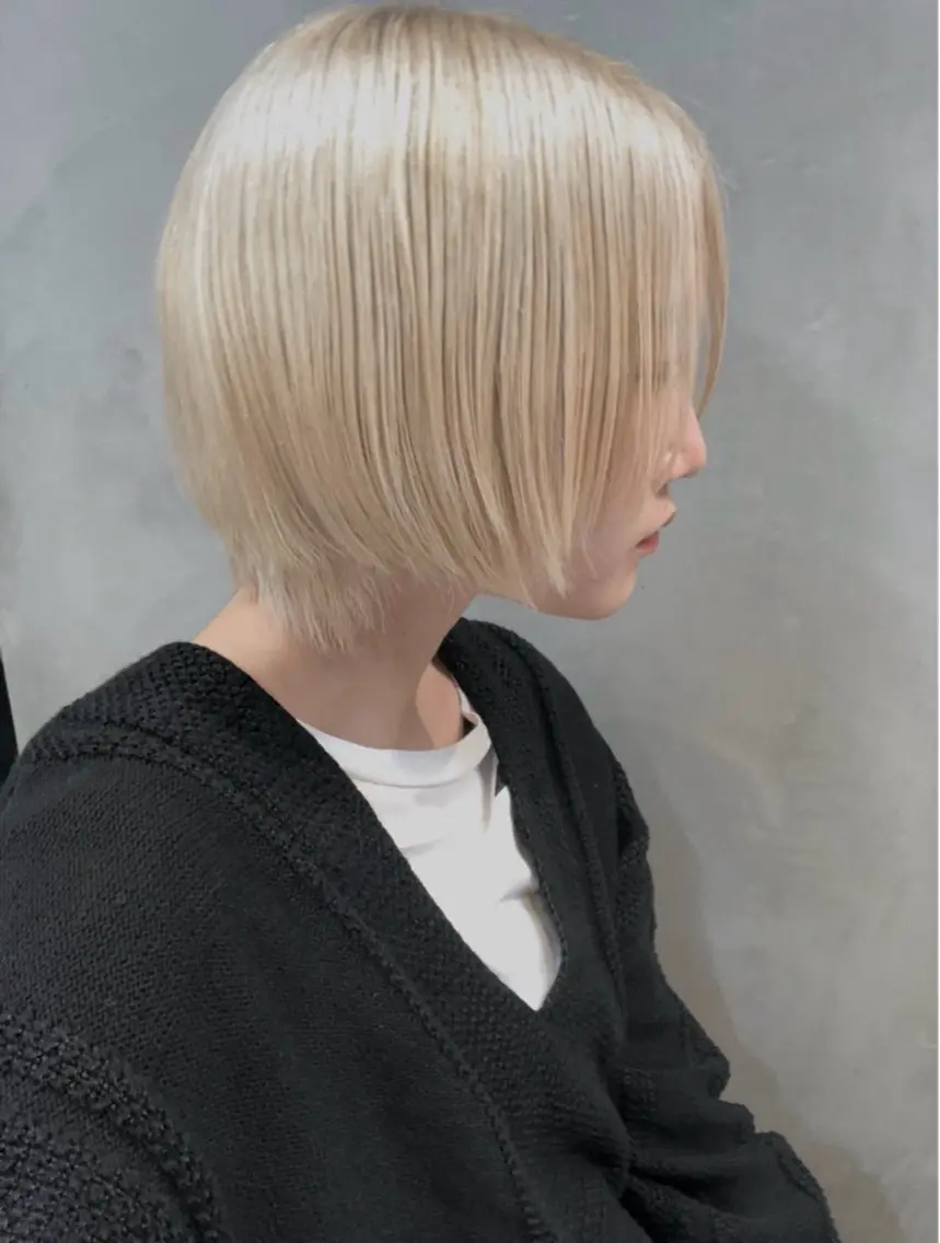 ショート カラー ブリーチ ウルフパーマ モデル募集/廣田歩のヘアスタイル