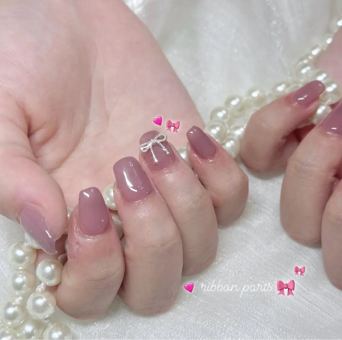 ネイル リボン ハンドネイル 🎀Mai 🎀6/12🈳✩.のネイルデザイン