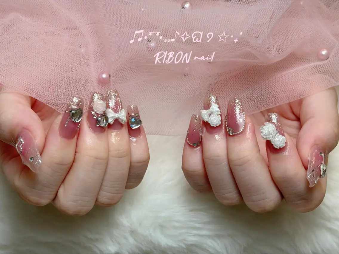 ネイル チークネイル 長さ出し フレンチネイル ジェルネイル グラデーション ハンドネイル RIBON nail 高田馬場のネイルデザイン