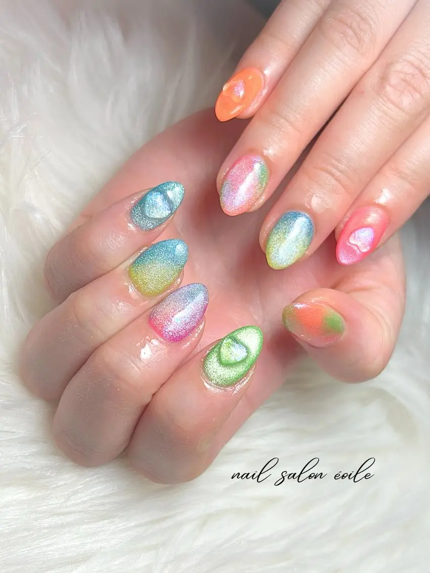 ネイル ハート マグネットネイル 夏ネイル ハンドネイル nail salon étoileのネイルデザイン