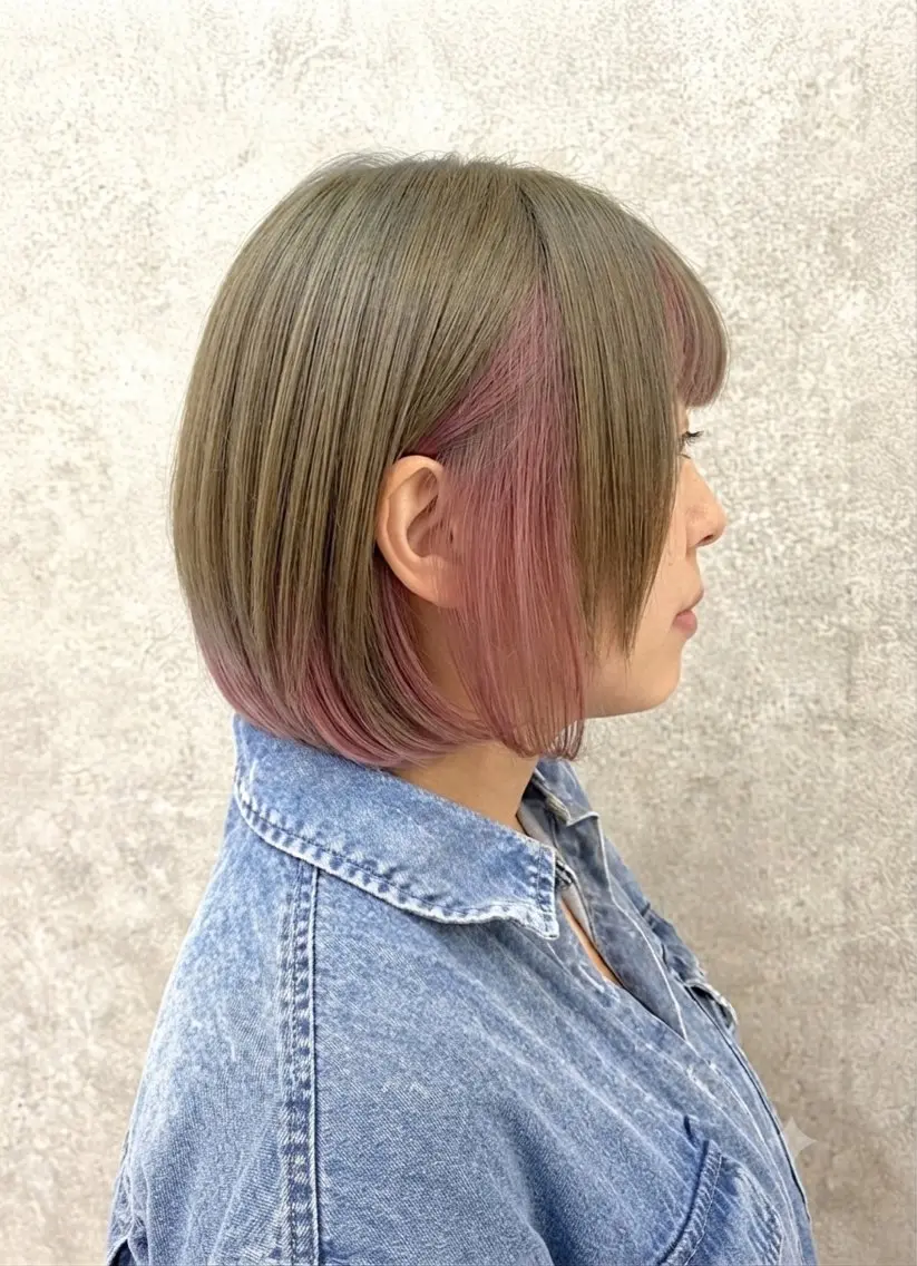 ショート カラー ボブレイヤー デザインカラー ダブルカラー インナーカラー ピンクカラー ヘアカラー トリートメント 【enil代表】 杉林和哉のヘアスタイル
