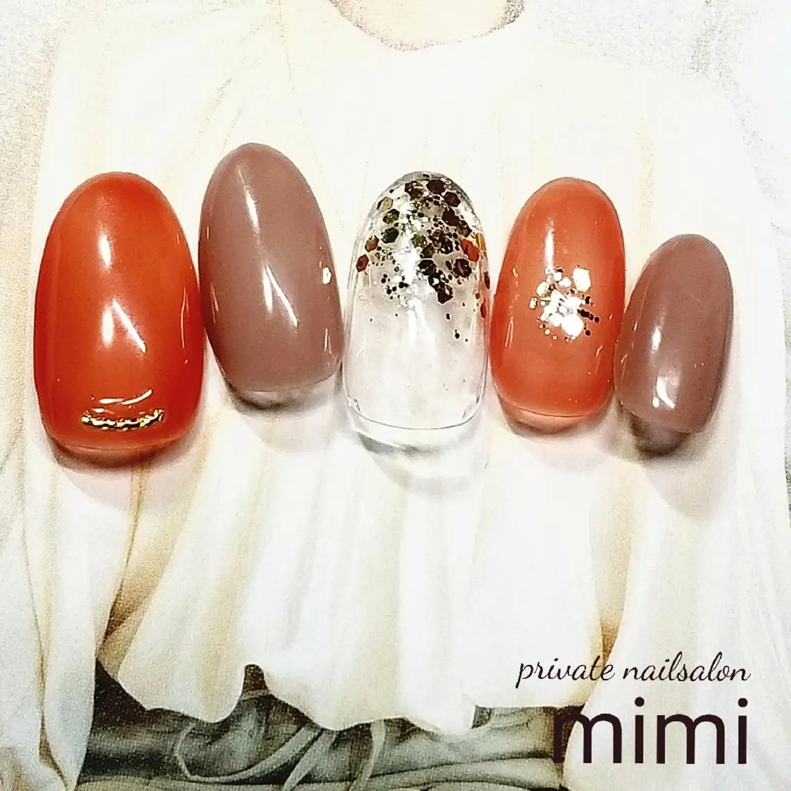 ネイル オレンジ 博多ネイル ｍｉｍｉのネイルデザイン