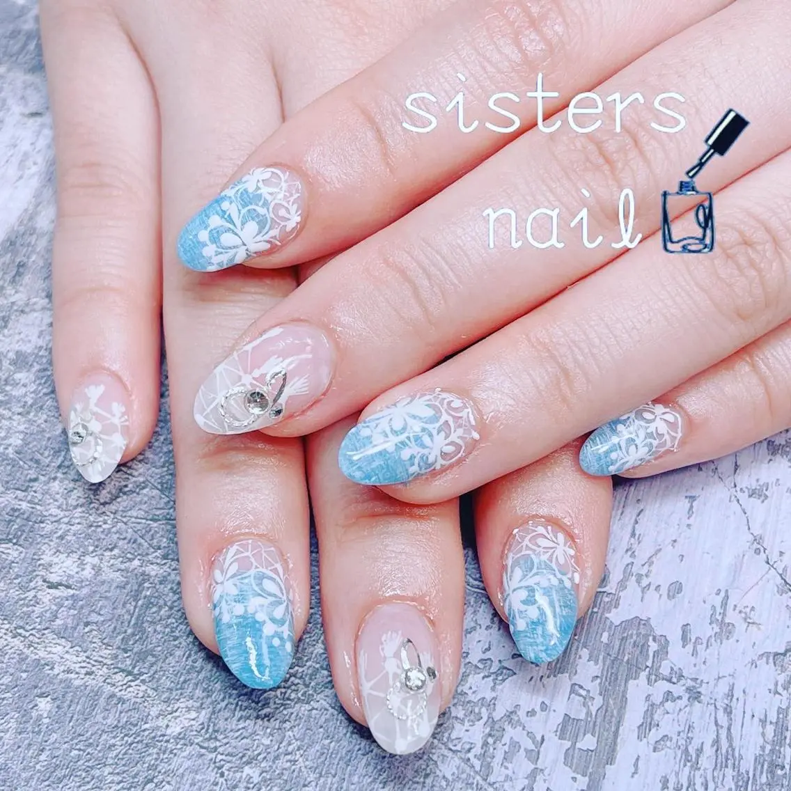 ネイル アートネイル フラワーネイル フレンチネイル レース ラメ(グリッター) ハンドネイル ハンドケア sisters nail.fのネイルデザイン