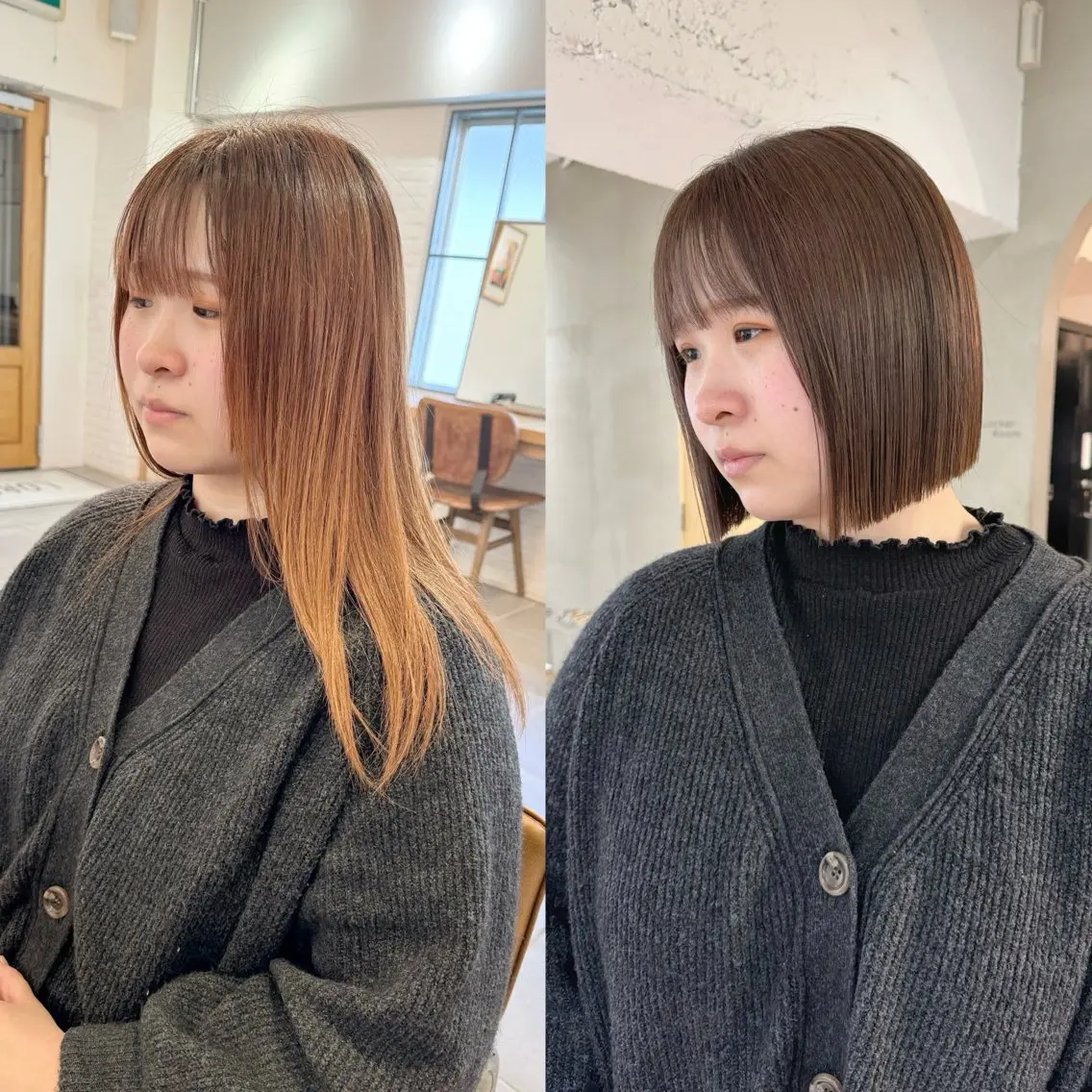 ミディアム カラー ボブ カット ヘアカラー トリートメント ボブ/縮毛矯正 🌟梅田盛一🌟のヘアスタイル