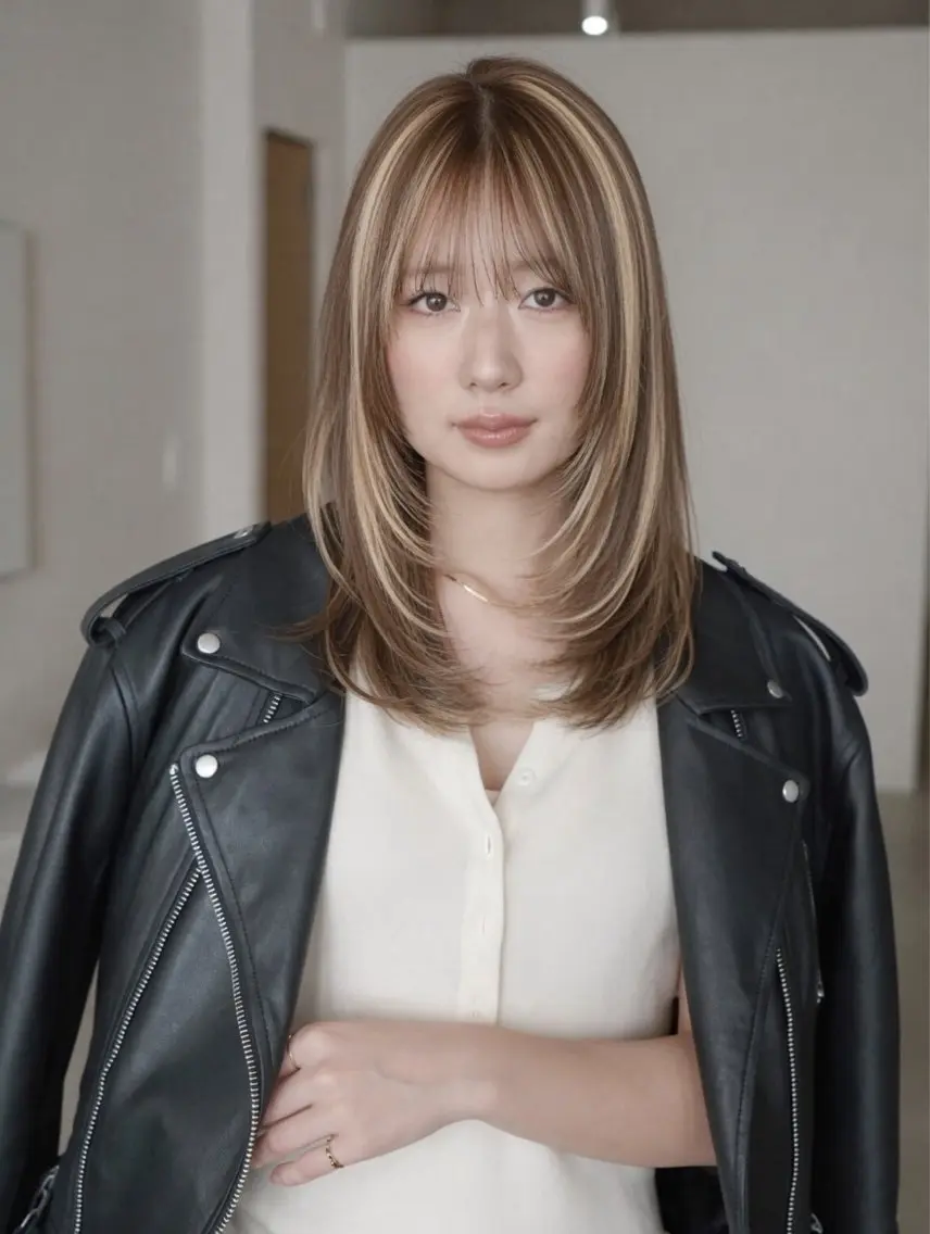 ミディアム カラー ヘアカラー ブリーチ透明カラー/ レイヤーカット海希のヘアスタイル