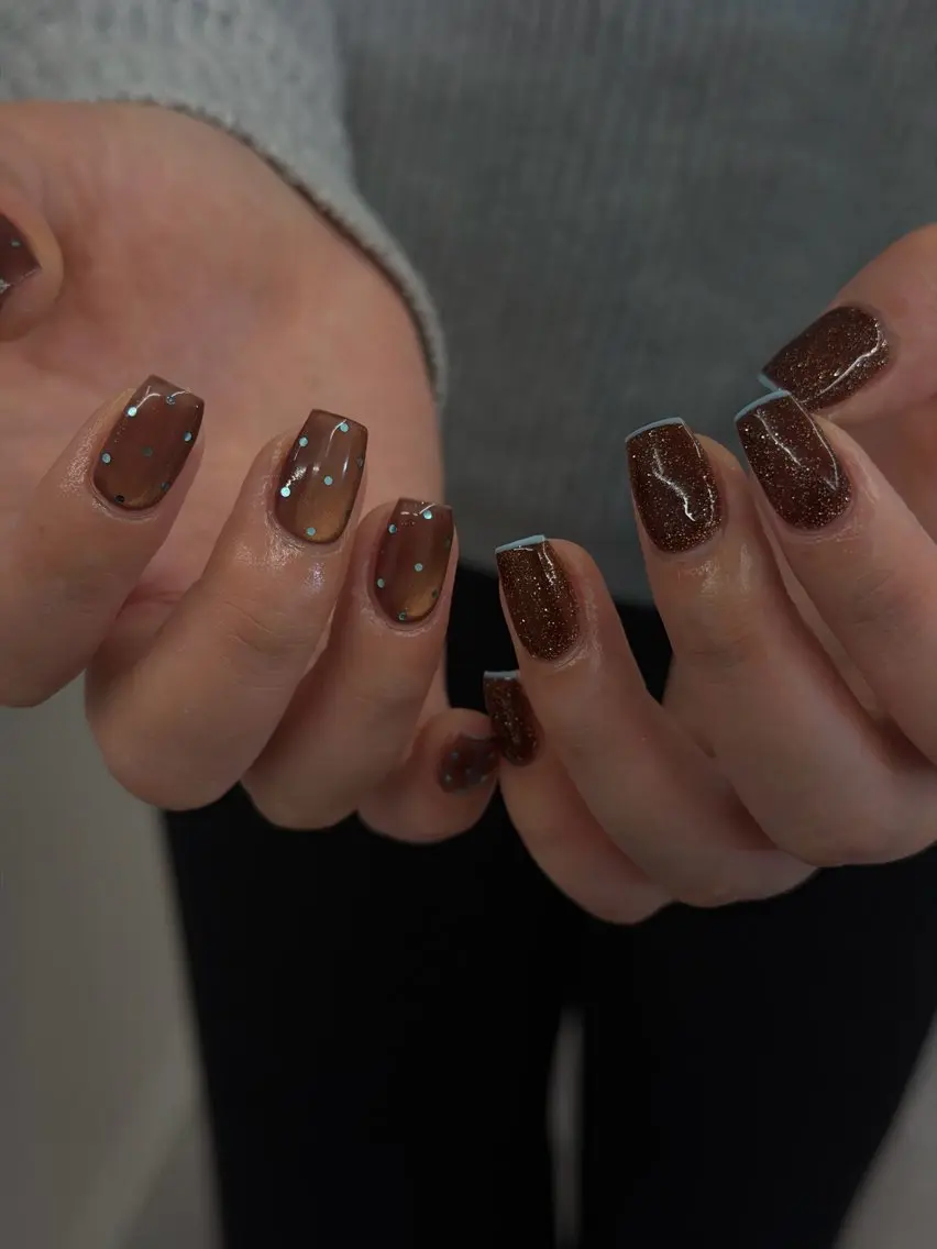 ネイル ブラウン ドット ジェルネイル レース マグネットネイル ハンドネイル ハンドケア Bana_ Nailのネイルデザイン