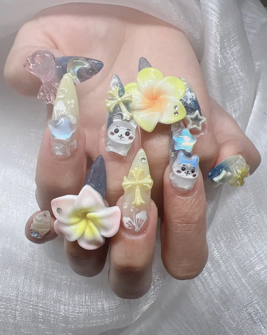 ネイル 長さ出し グラデーション キラキラネイル マグネットネイル ニュアンスネイル Lee Nails チップ長さだし専門店のネイルデザイン