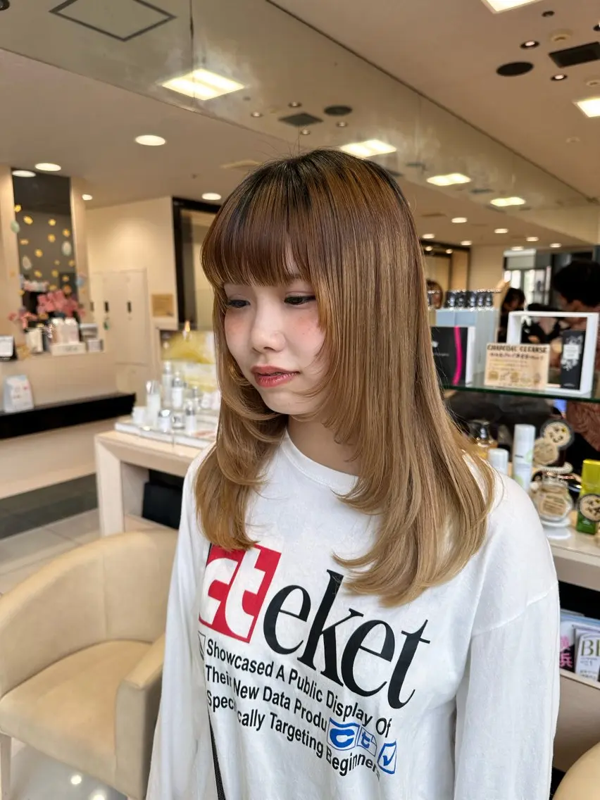 セミロング レイヤーカット クロスパーマ/うる艶 カラー/Kurumiのヘアスタイル