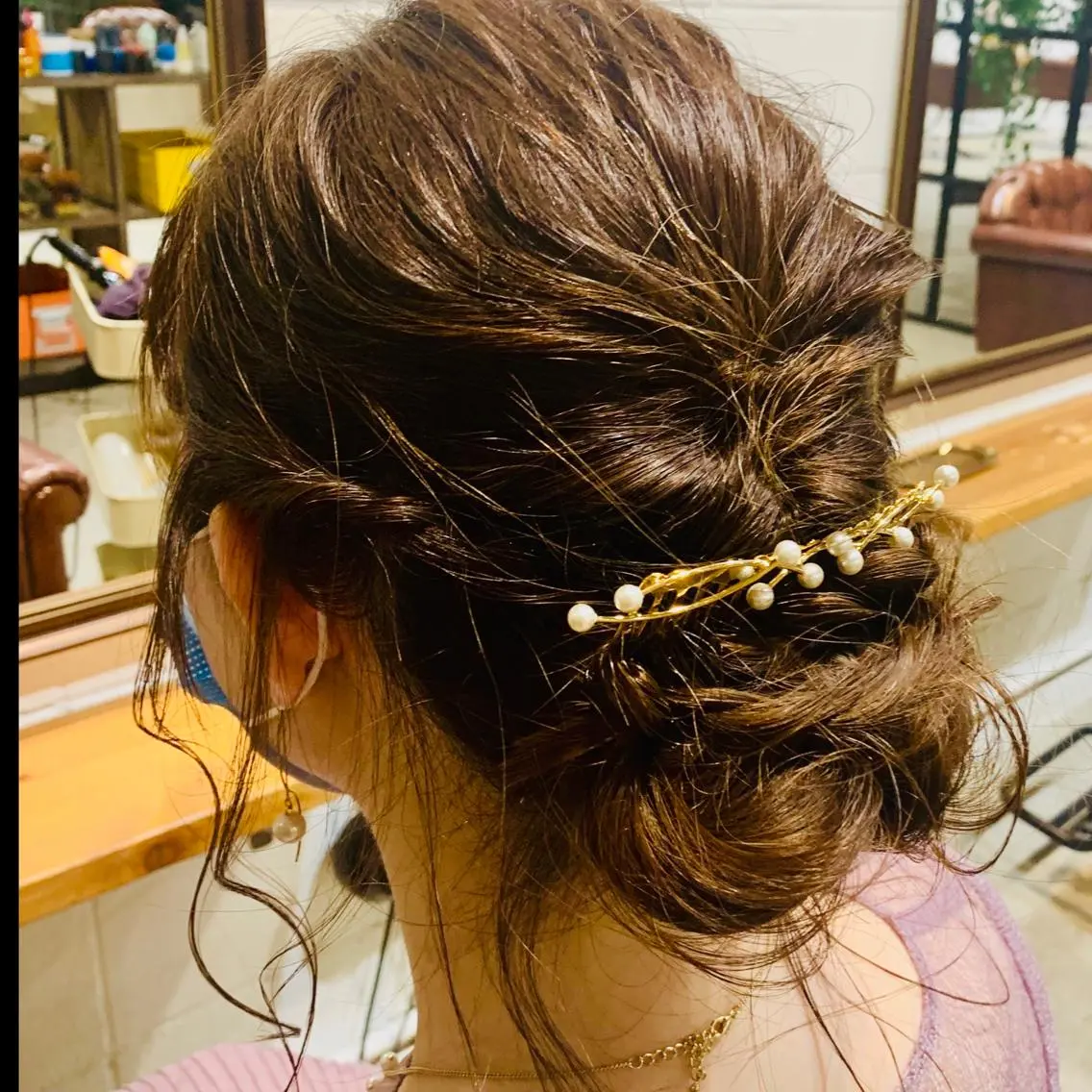 セミロング ヘアアレンジ ヘアセット ショート🌼パーマ 本間正子のヘアスタイル