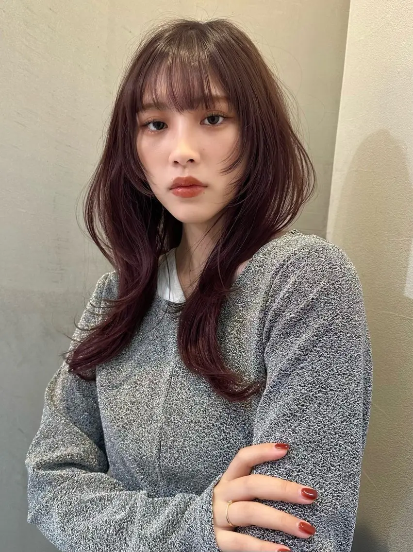 セミロング カラー カット ヘアカラー トリートメント 縮毛矯正 髪質改善 韓国風レイヤー 吉田のヘアスタイル