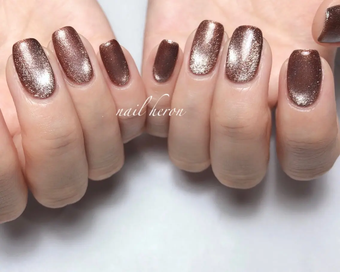 ネイル ブラウン マグネットネイル ハンドネイル saki_ nail heronのネイルデザイン