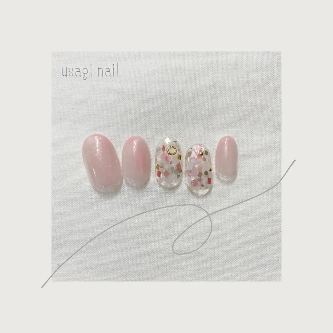 ネイル クリアネイル キラキラネイル マグネットネイル ニュアンスネイル 夏ネイル usagi nailのネイルデザイン