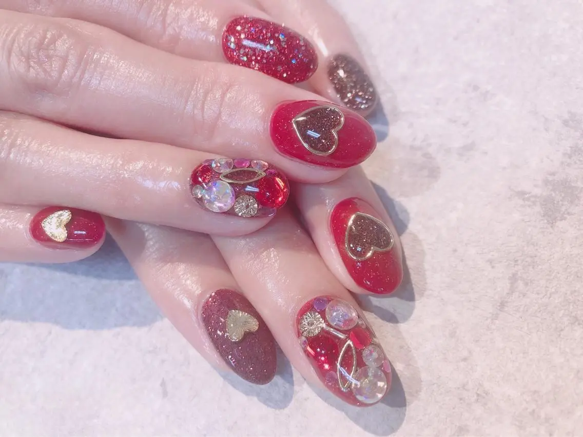 ネイル ハート バレンタイン ハンドネイル ハンドケア FASTNAIL PLUS 新宿店のネイルデザイン