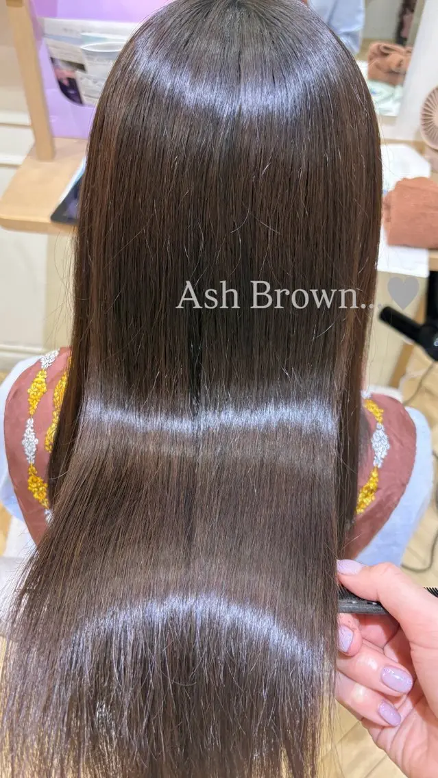 ロング カラー アッシュ アッシュブラウン ブラウンカラー 透明感カラー オレンジ カット ヘアカラー トリートメント 🌷MIREA🌷 LUANA 難波店のヘアスタイル