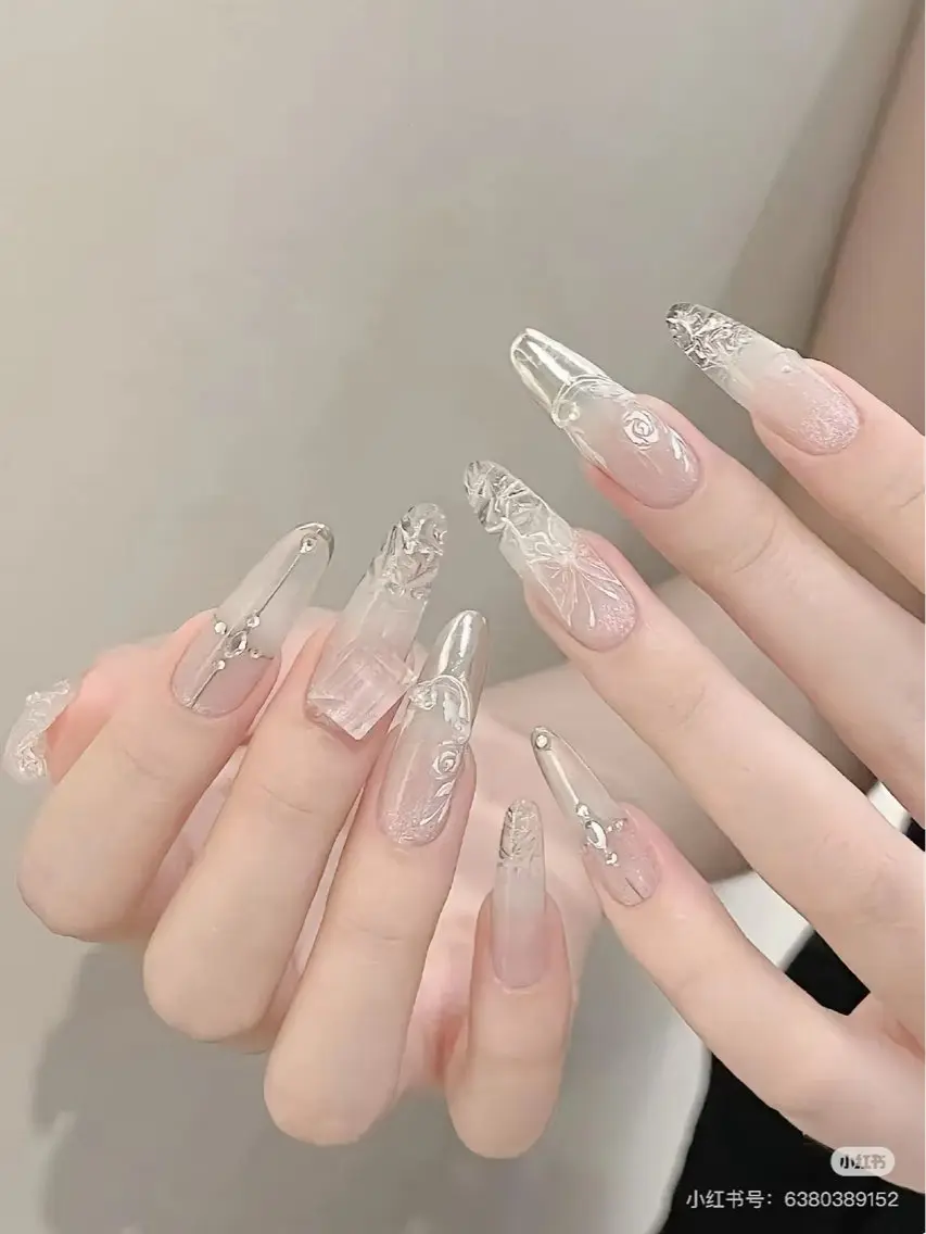 ネイル 成人式 ジェルネイル ロングネイル マグネットネイル 大理石ネイル(マーブル) ハンドネイル MoMoA Nail ネイル長さ出し専門店のネイルデザイン