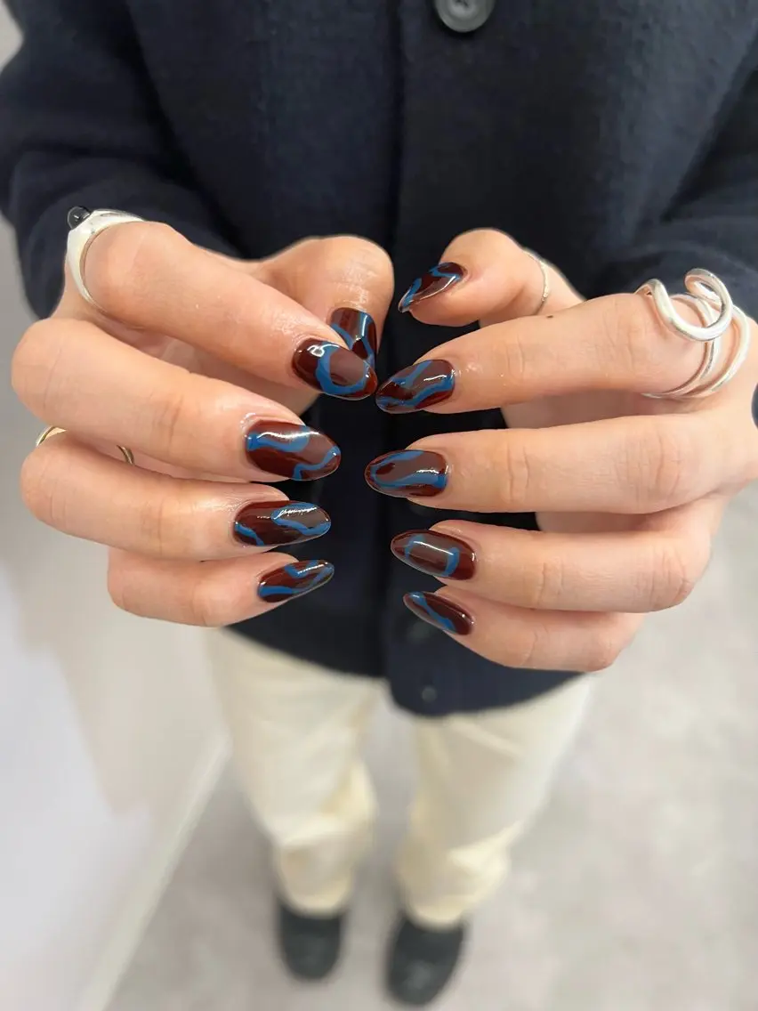 ネイル ボルドー ブラウン フレンチネイル ジェルネイル マグネットネイル ハンドネイル ハンドケア Bana_ Nailのネイルデザイン