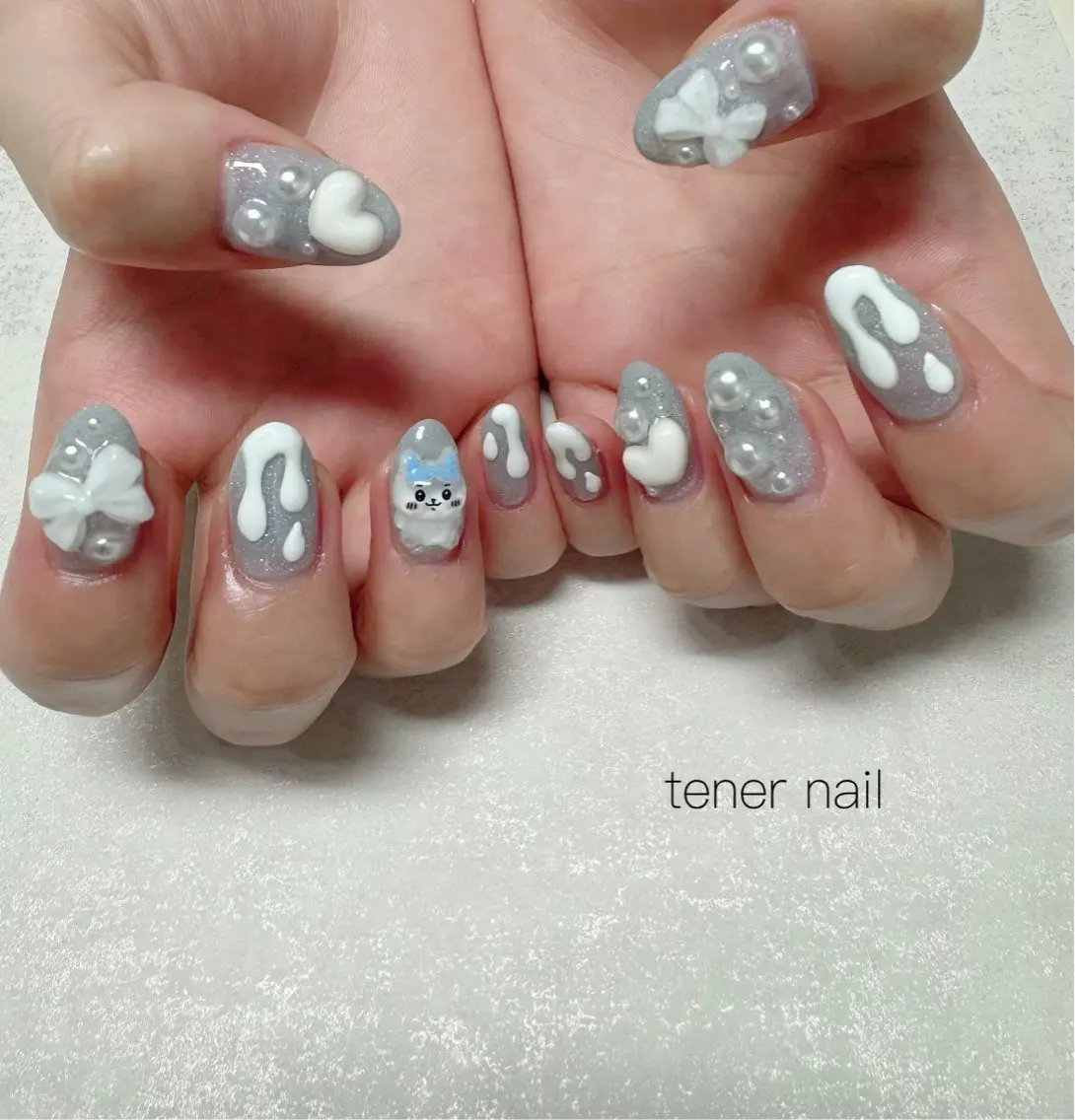 ネイル ハート リボン ハンドネイル テネルネイル tener nailのネイルデザイン