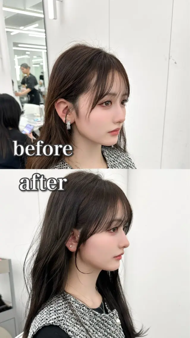 セミロング 顔周りカット 韓国風ヘア レイヤーカット カット ヘアカラー トリートメント ヘッドスパ ヘアセット 前髪顔まわりカット 🌈中村海聖のヘアスタイル