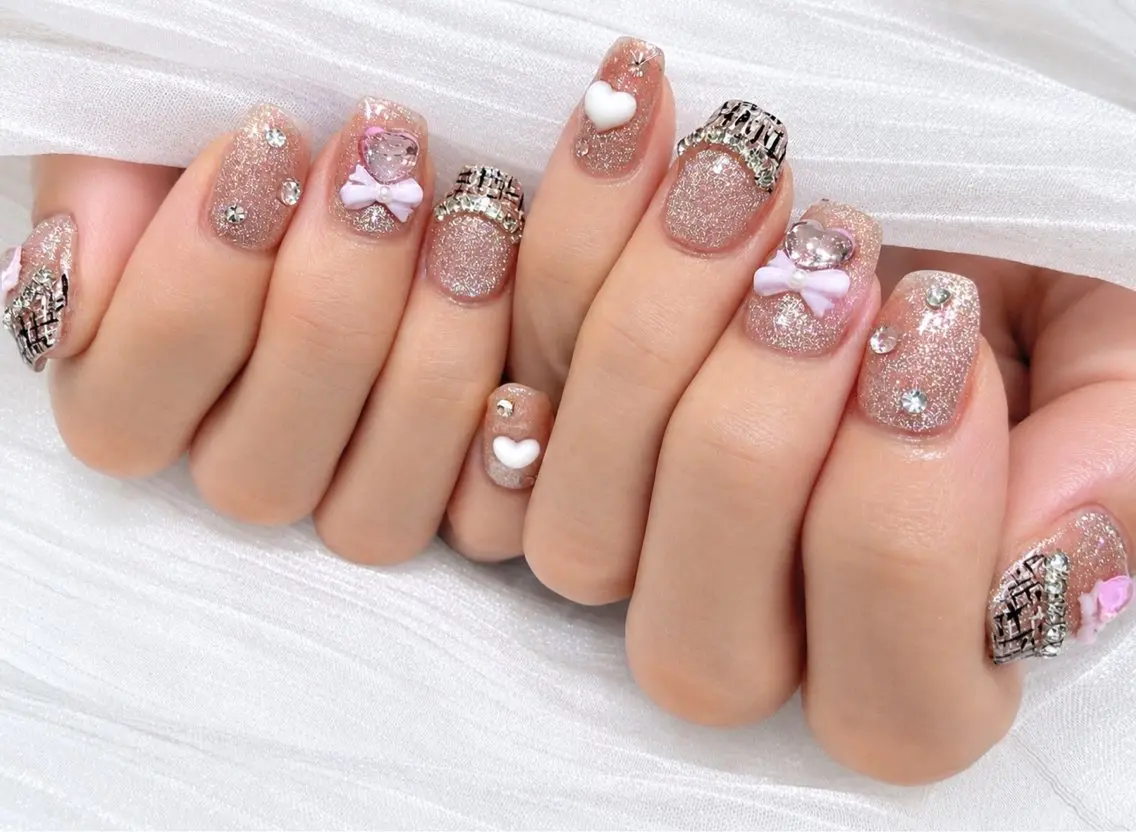 ネイル 持ち込み リボン ツイードネイル ネイルサロン nail_upのネイルデザイン