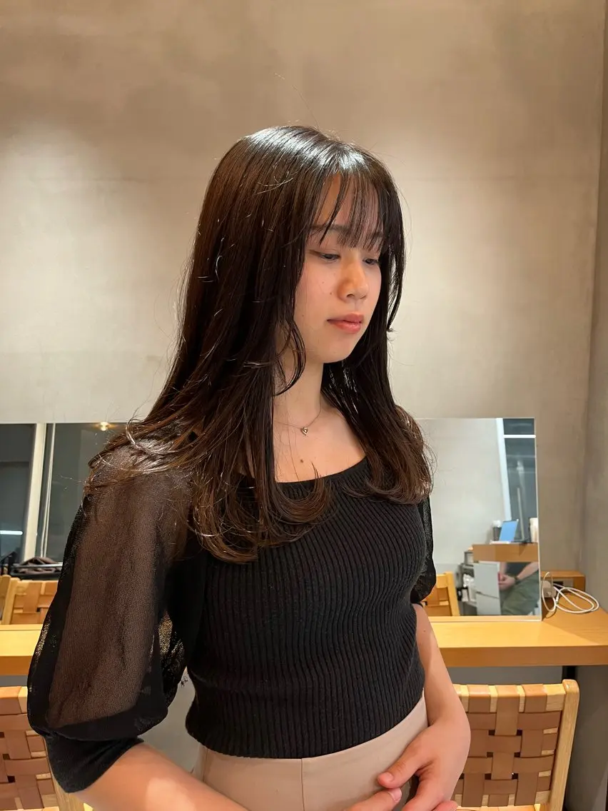 セミロング カラー 縮毛矯正ボブ&顔まわ レイヤー♡TOMOEのヘアスタイル