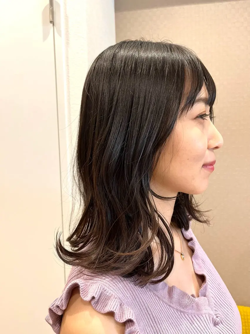 セミロング 韓国風ヘア レイヤーカット 暖色ボブ 🍊rikakoのヘアスタイル