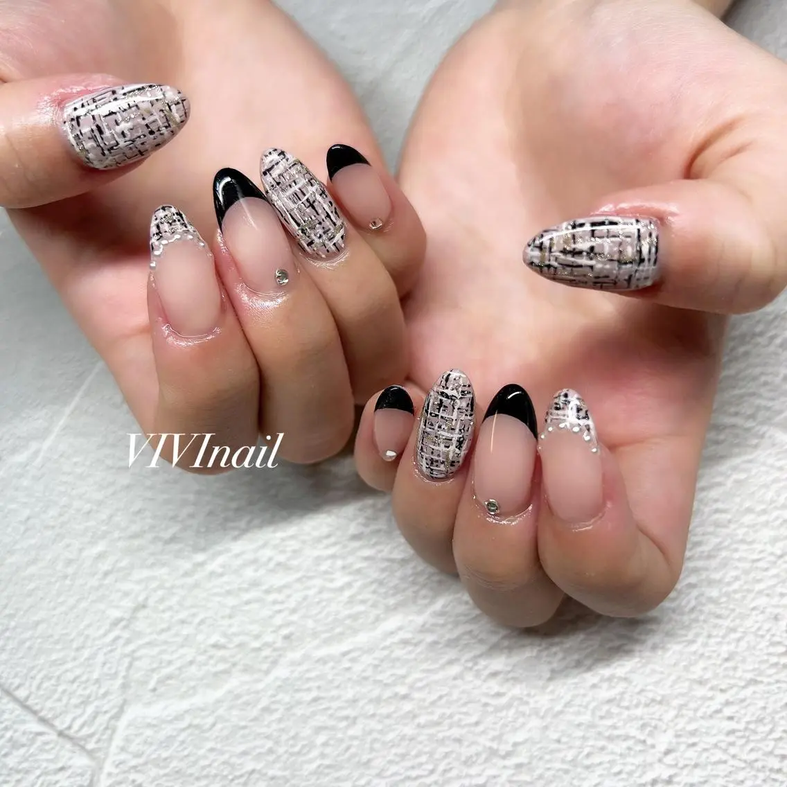 ネイル フレンチネイル ツイードネイル ハンドネイル vivi nailのネイルデザイン