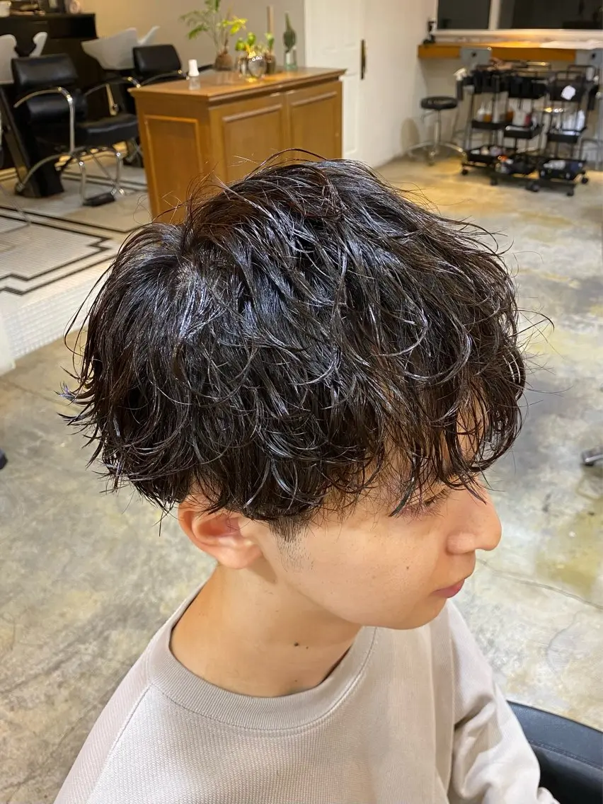 ミディアム パーマ メンズ カット パーマ トリートメント レイヤーボブ/ 艶カラー/サナ🌼のヘアスタイル