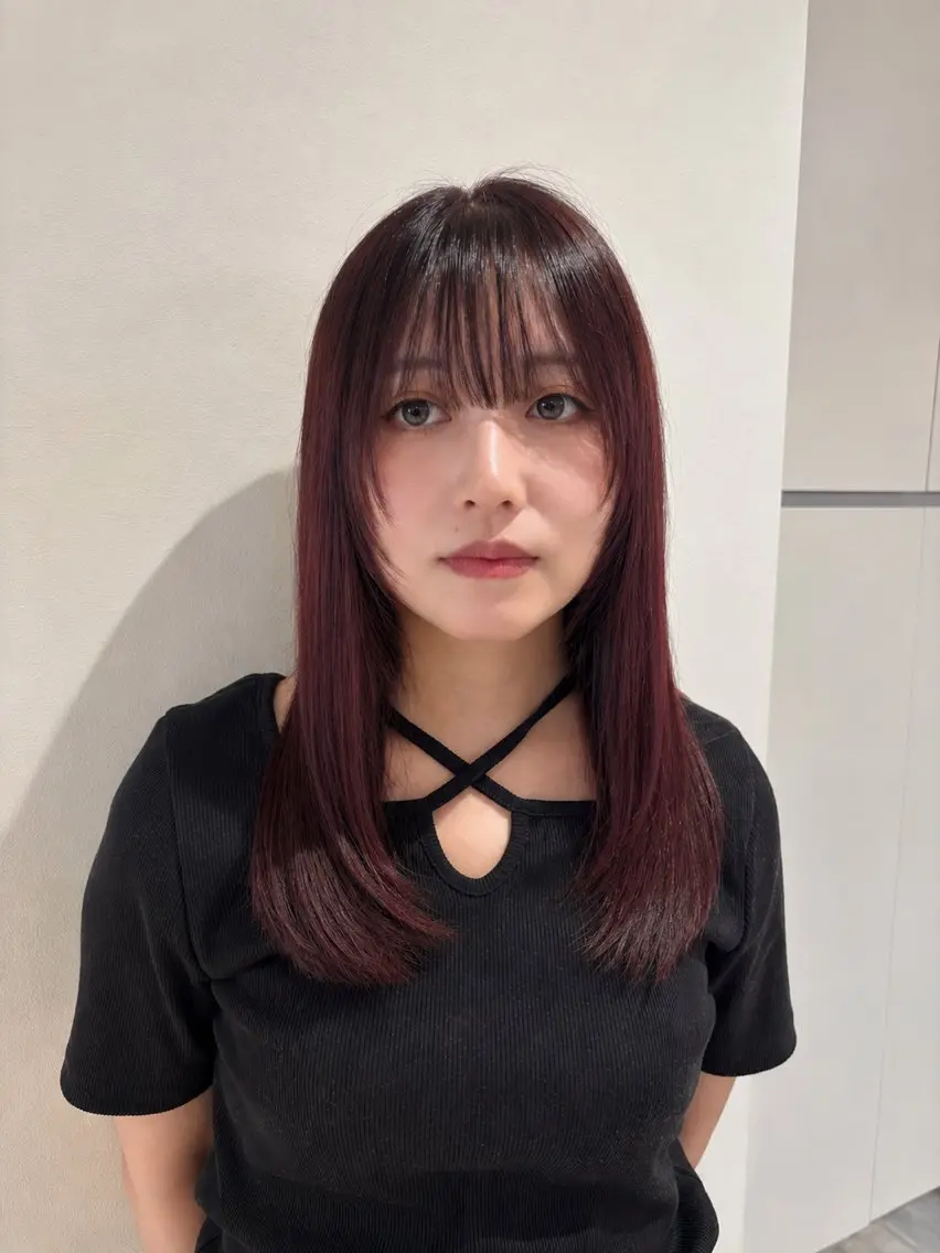 ミディアム カラー 顔まわりレイヤー レイヤーカット 小顔カット MACO/ 難波美容室のヘアスタイル