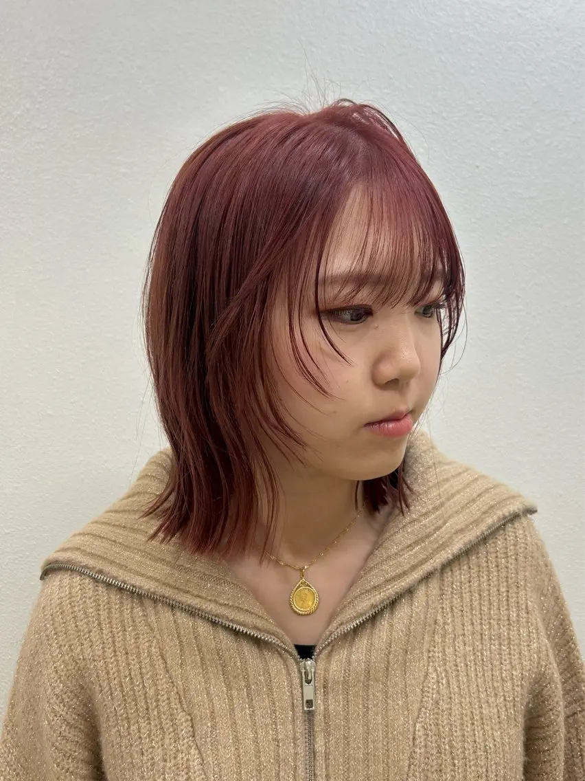 ミディアム カラー ヘアアレンジ ブリーチ ブリーチなしカラー ピンクカラー 🌼REINA🌼 毛流れカット🌼赤坂のヘアスタイル