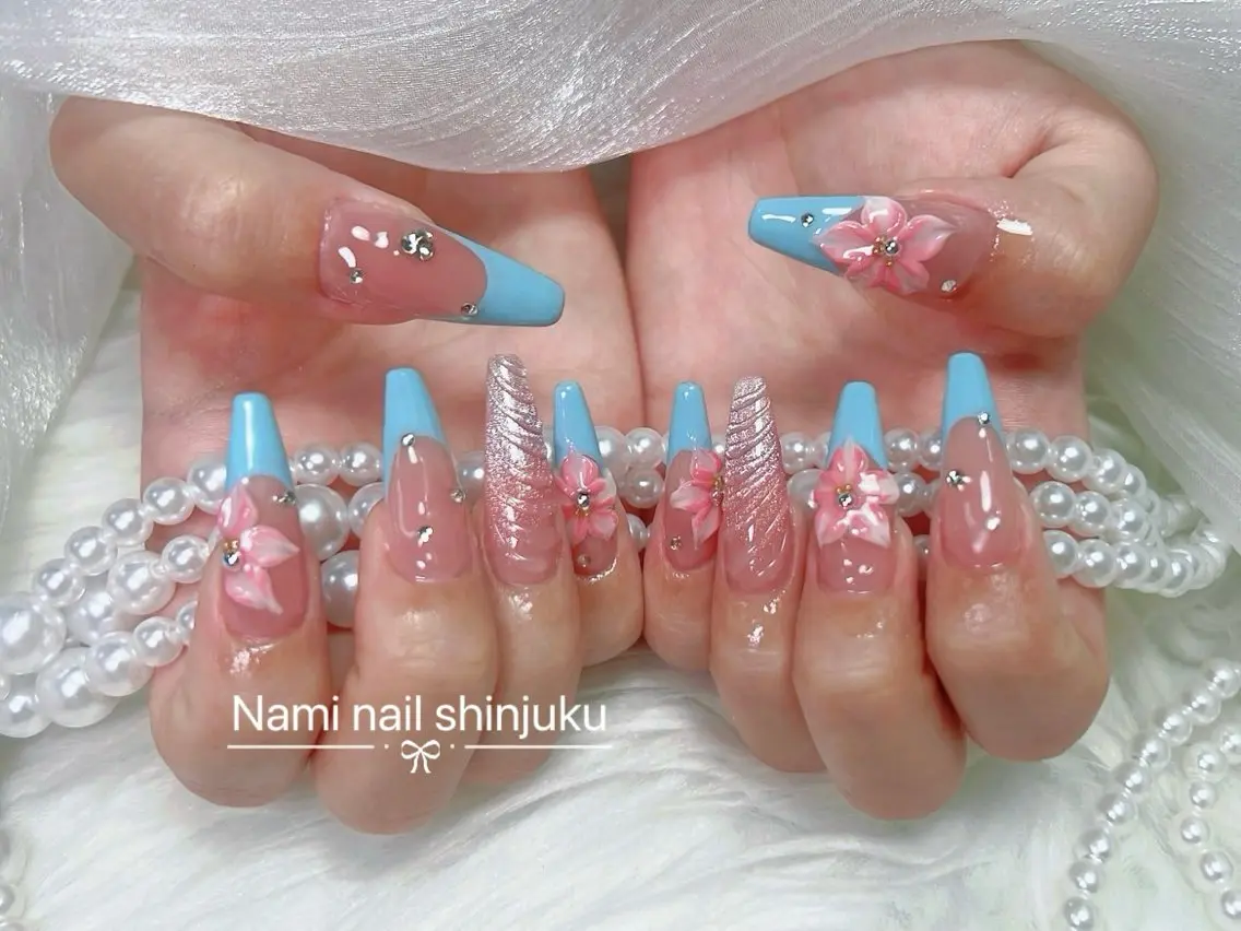 ネイル 長さ出し ガーリー 韓国ネイル ロングネイル 持ち込み ハンドネイル Nami nail salonのネイルデザイン