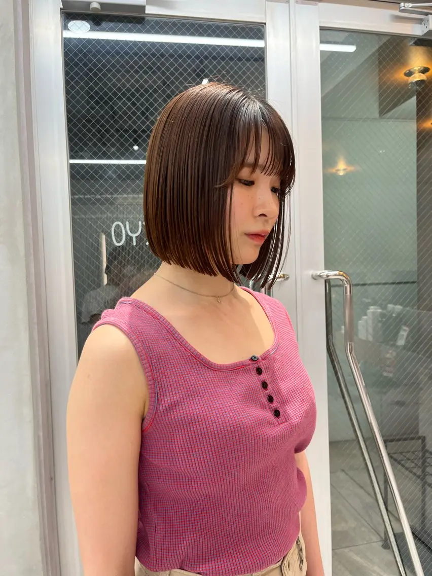 ミディアム カラー カット ヘアカラー トリートメント 縮毛矯正ボブ&顔まわ レイヤー♡TOMOEのヘアスタイル