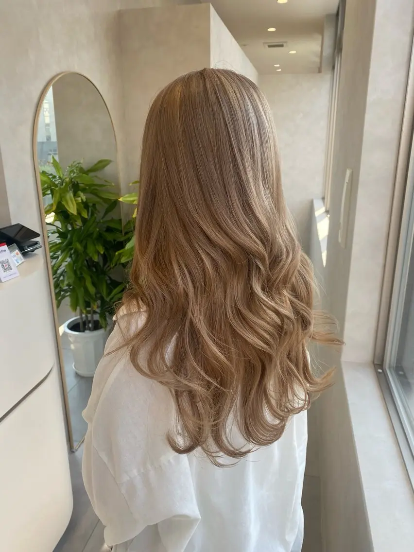 ロング カラー ベージュカラー ブリーチ ミルクティーベージュ 韓国ヘア・カラー 🩵SHIZUKUのヘアスタイル