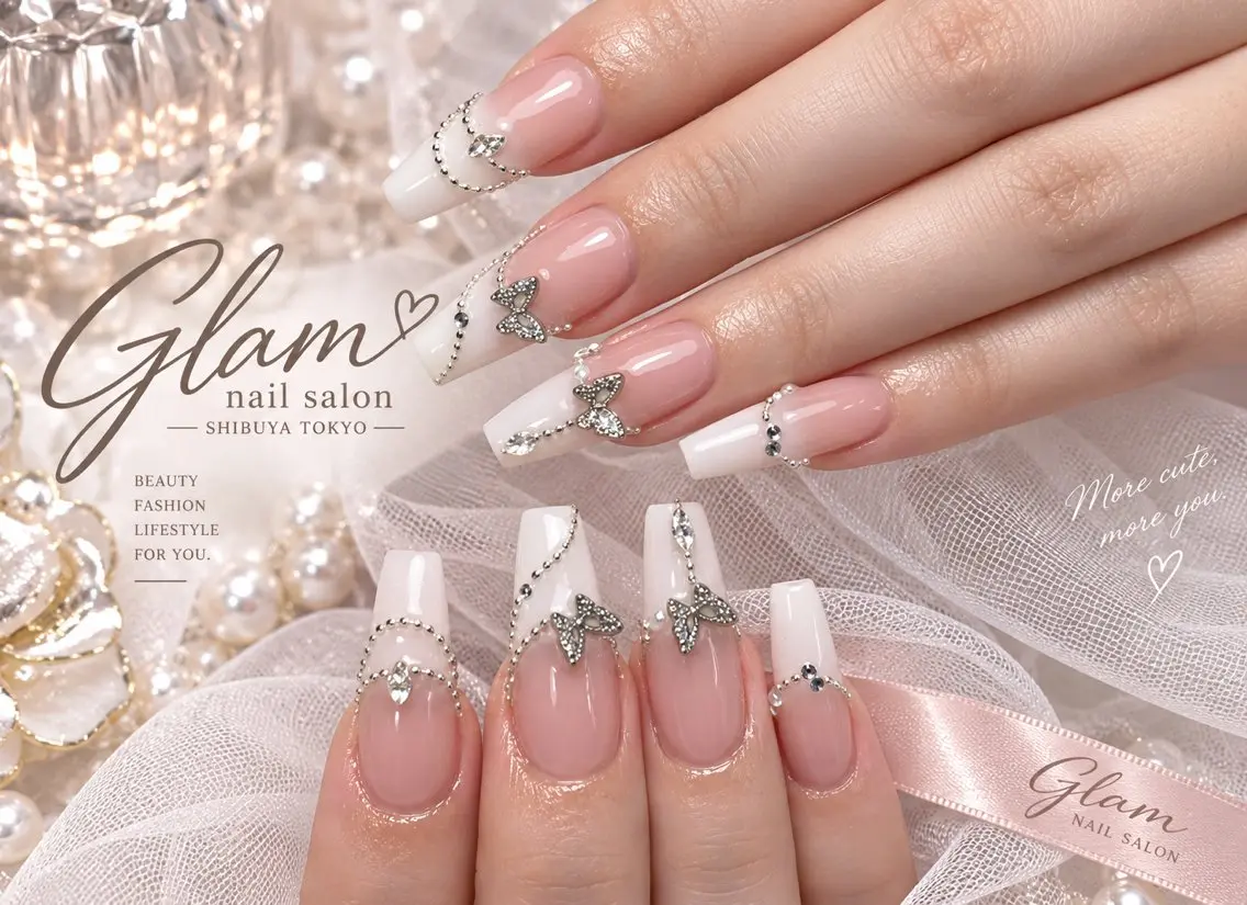 ネイル ハンドネイル エツメ💅 長さ出し🎀デザインのネイルデザイン