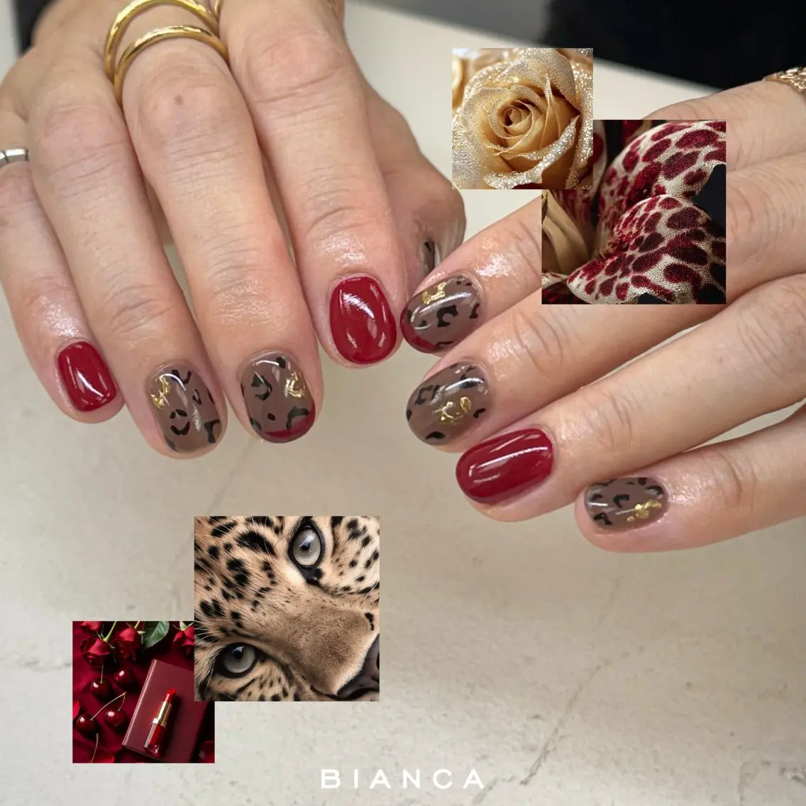 ネイル アニマル柄 ボルドー ハンドネイル Bianca大宮 Nail*森澤のネイルデザイン
