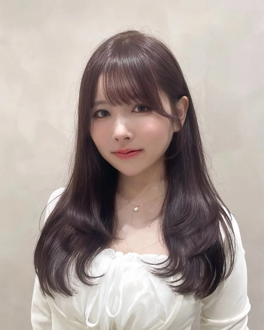 ロング カラー 顔周りカット 韓国風ヘア レイヤーカット 似合わせカット カット ヘアカラー トリートメント Ryoichi⛓️ 韓国ヘア/ハイトーンのヘアスタイル