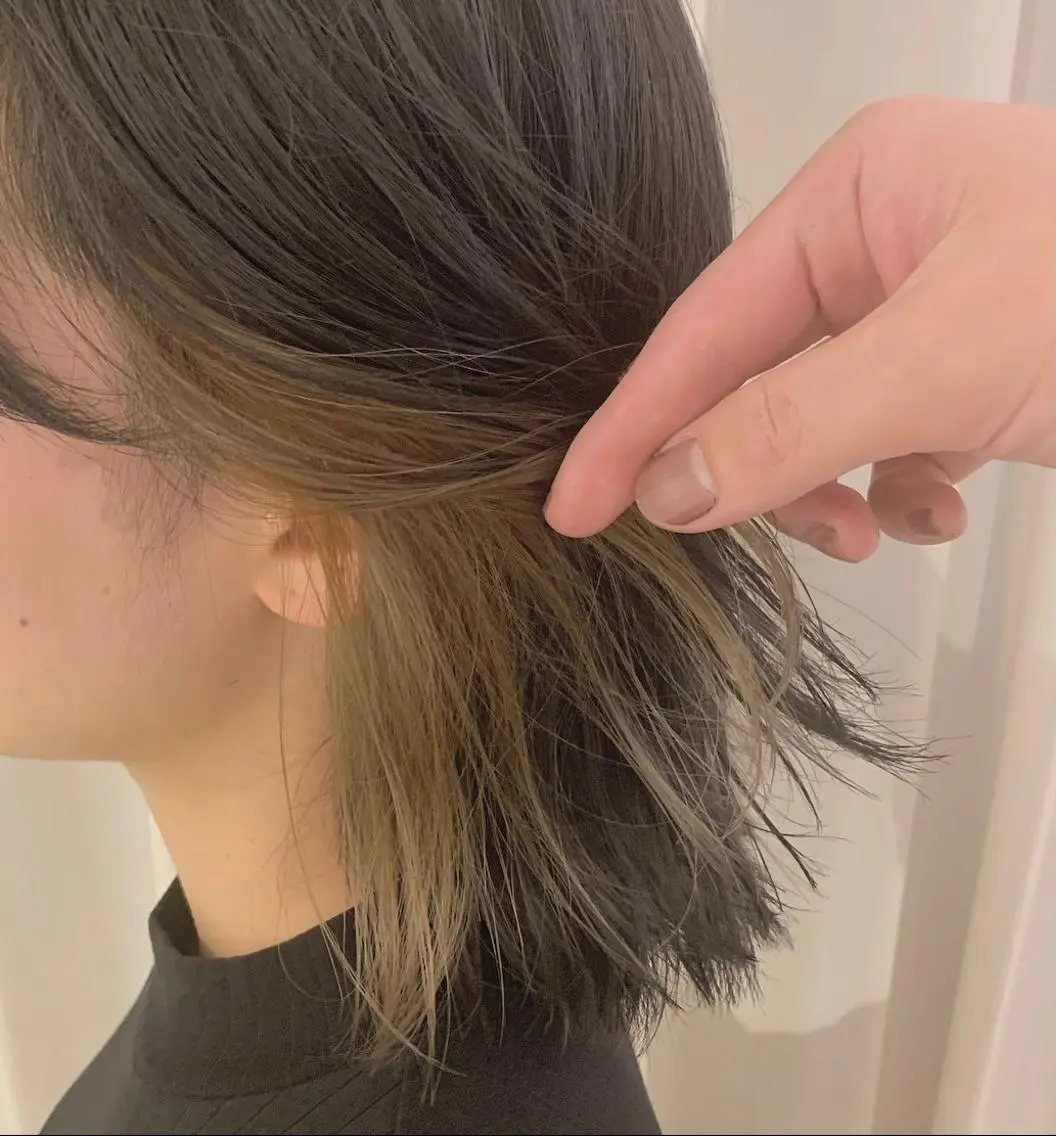 ショート カラー アディクシーカラー アッシュ バレイヤージュ ミストバング ベージュカラー ヘアカラー トリートメント ヘアセット 髪質改善色素改善特化 keiのヘアスタイル