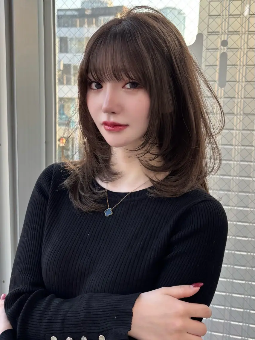 ミディアム 韓国風ヘア レイヤーカット カット ヘアカラー トリートメント SHOUHEI 韓国風レイヤーカットのヘアスタイル