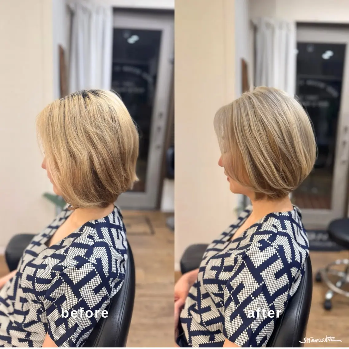 ミディアム カラー ブラウンカラー シルバー ボブ カット ヘアカラー トリートメント ヘアセット しんのすけ /モデルさん募集中のヘアスタイル