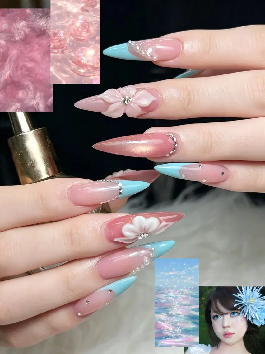 ネイル 長さ出し フレンチネイル キラキラネイル 韓国ネイル ロングネイル ハンドネイル ハンドケア NEM.nail studio 京都店のネイルデザイン