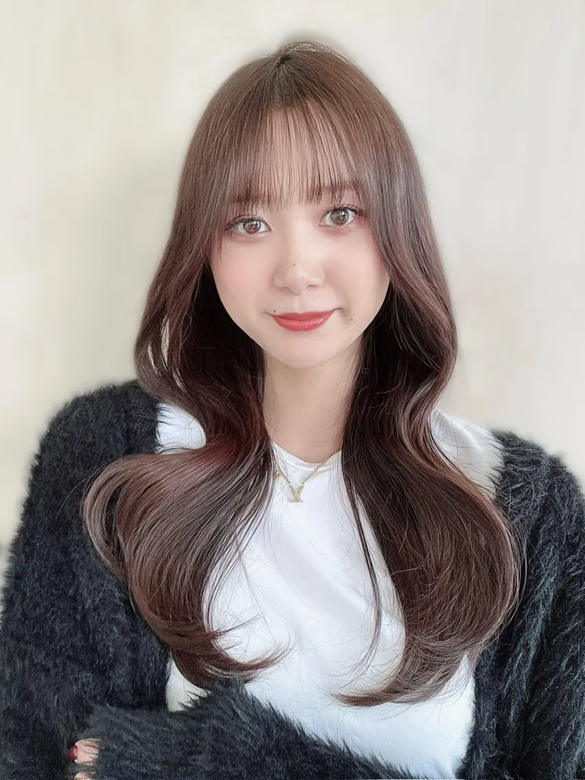 ロング カラー カット ヘアカラー トリートメント 新宿✨顔周りカット 韓国ヘア/坂本亜裟海のヘアスタイル