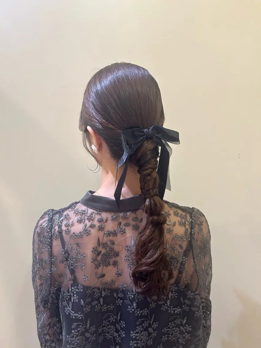 ロング ヘアアレンジ ヘアセット ボウ🪞ヘアセット /メイク/マツパのマツエク・マツパデザイン