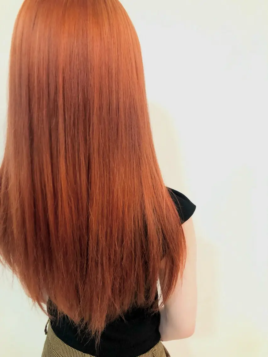 ロング カラー オレンジ ヘアカラー トリートメント 茂原 麻生のヘアスタイル