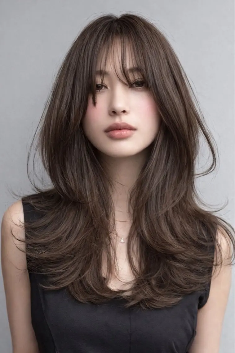 ロング 縮毛矯正 絶対綺麗な暖色カラー 🎯あります✨増渕✨のヘアスタイル
