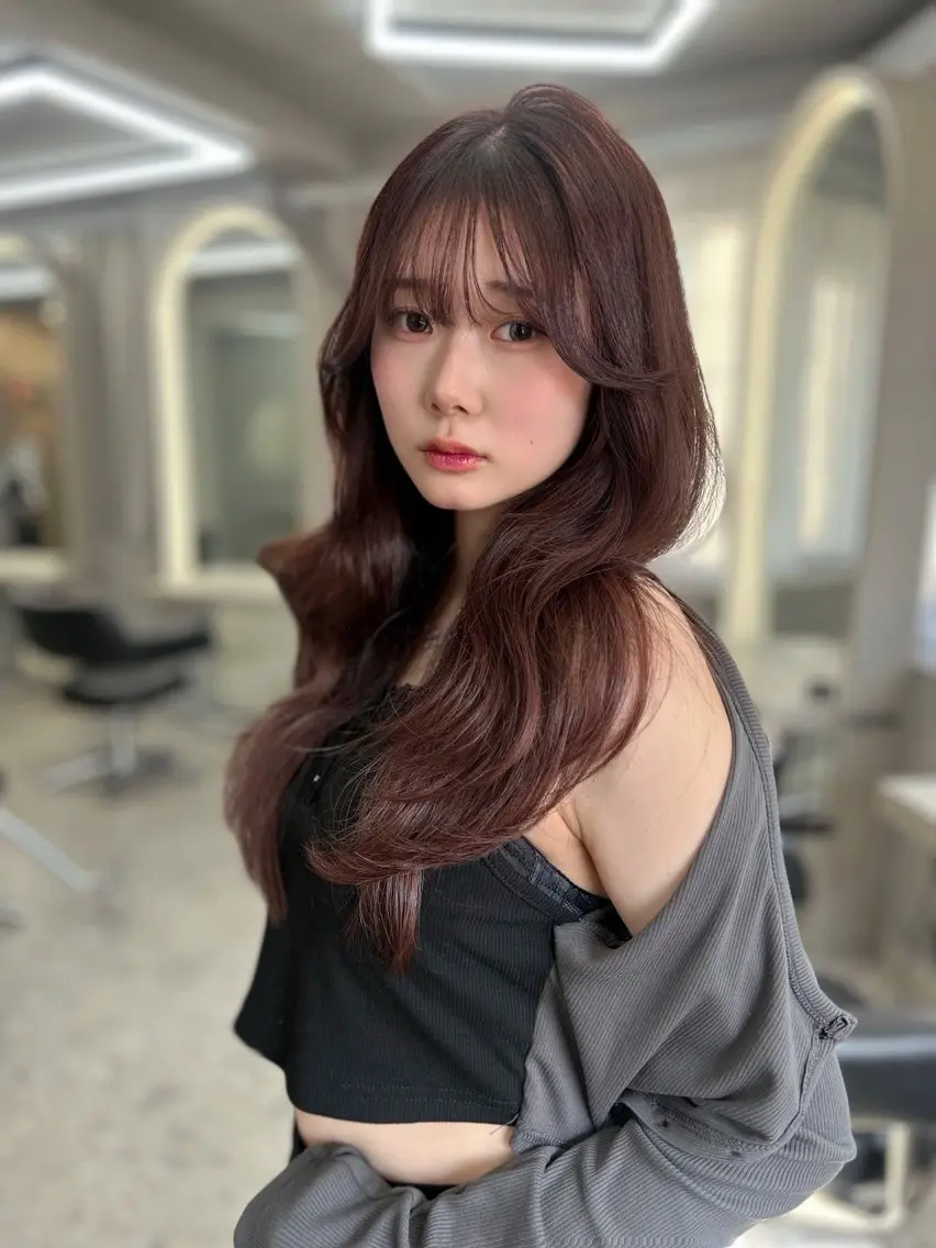 ロング 顔周りカット 髪質改善 ヨシンモリ 韓国風ヘア レイヤーカット 北橋 流空のヘアスタイル