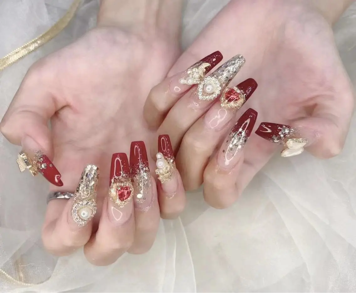 ネイル ボルドー クリアネイル ストーンネイル Babarla nailのネイルデザイン