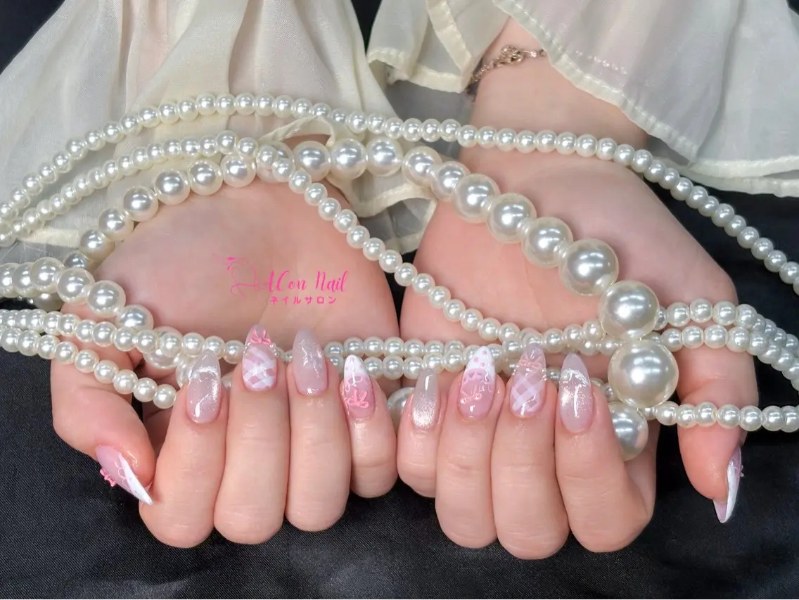 ネイル 桜ネイル 長さ出し フラワーネイル フレンチネイル ジェルネイル ハンドネイル ACon NailSalonのネイルデザイン