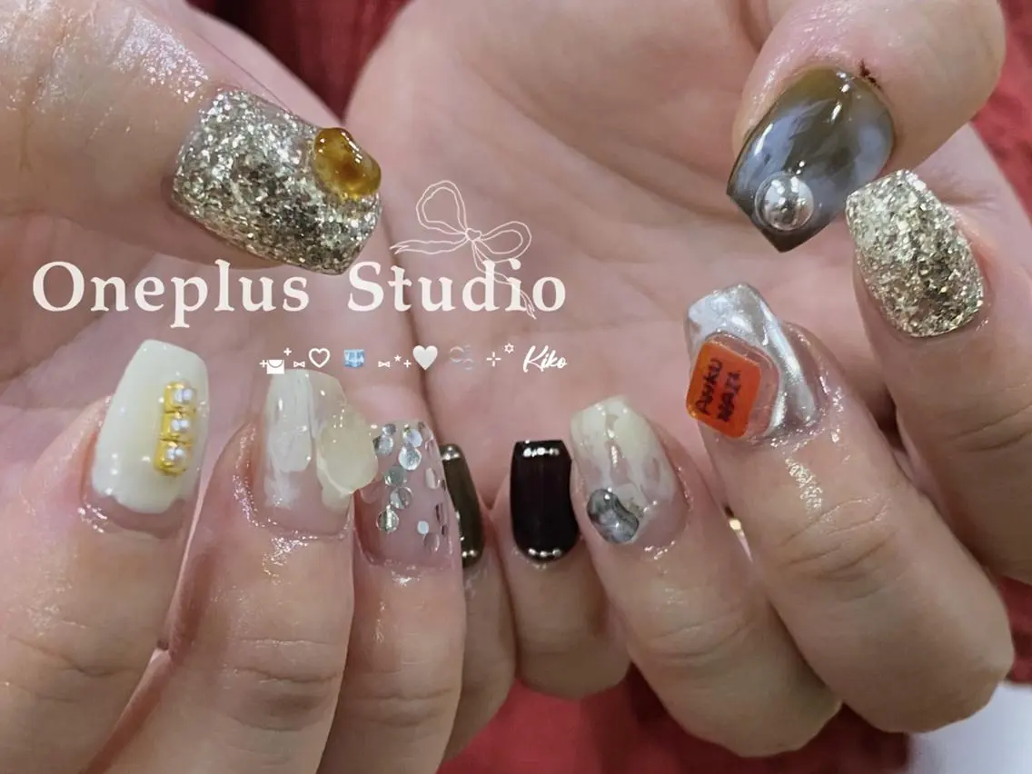 ネイル アニマル柄 ボルドー ブラウン フレンチネイル マグネットネイル One plus StudioNailのネイルデザイン