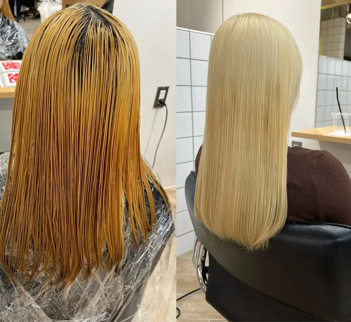 ロング カラー ブリーチ ヘアカラー トリートメント ベージュ/髪質改善 新潟/万代/井上佑のヘアスタイル